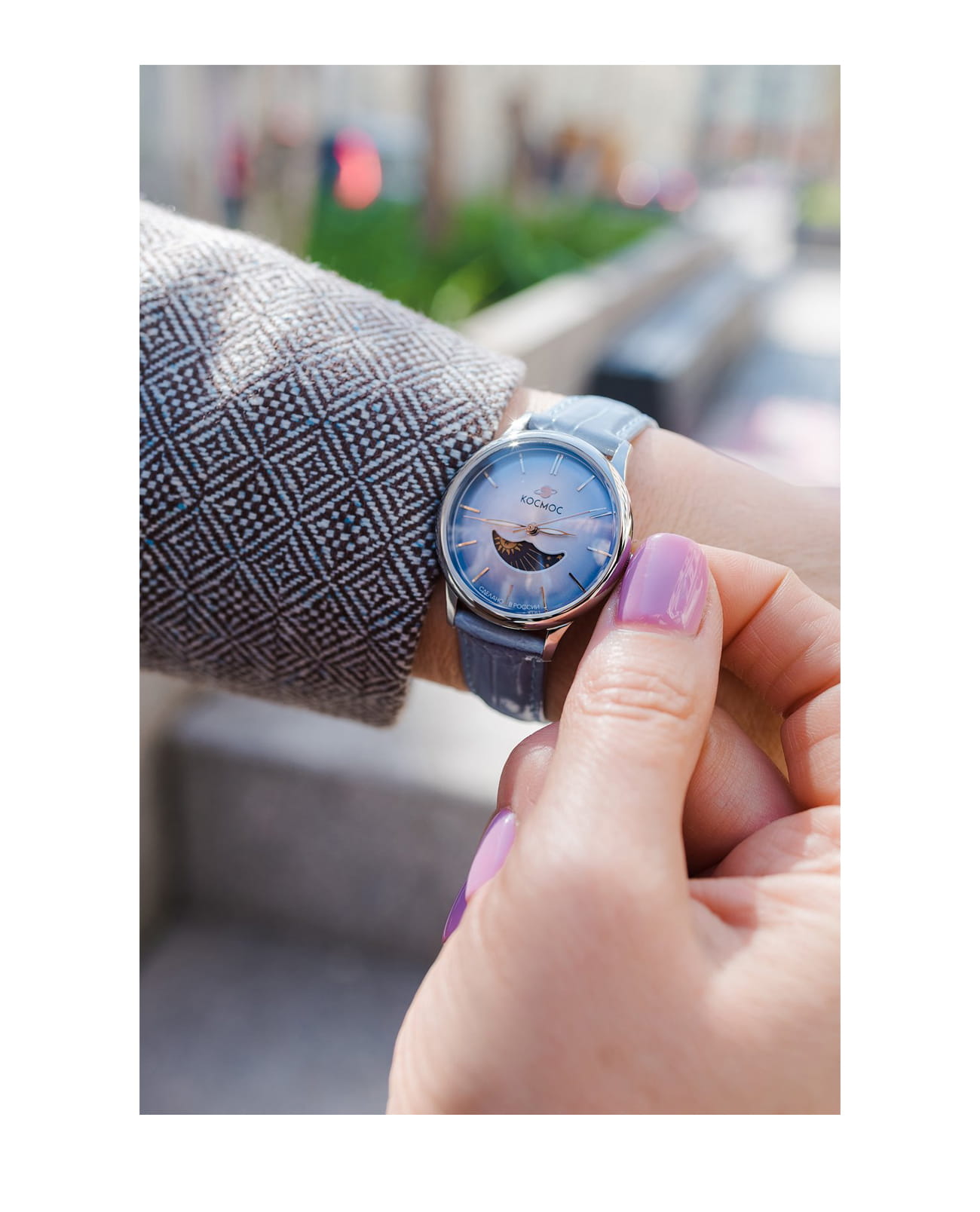 Космос Космос Солнце и Луна K 617.19.39,  россия женские часы на браслете кожаный боковой вид